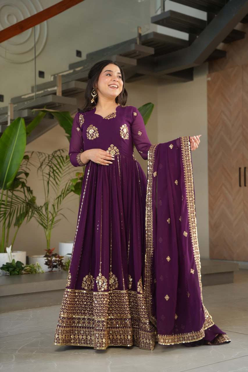 Yakshita Embroidered Golden Zari Anarkali Gown