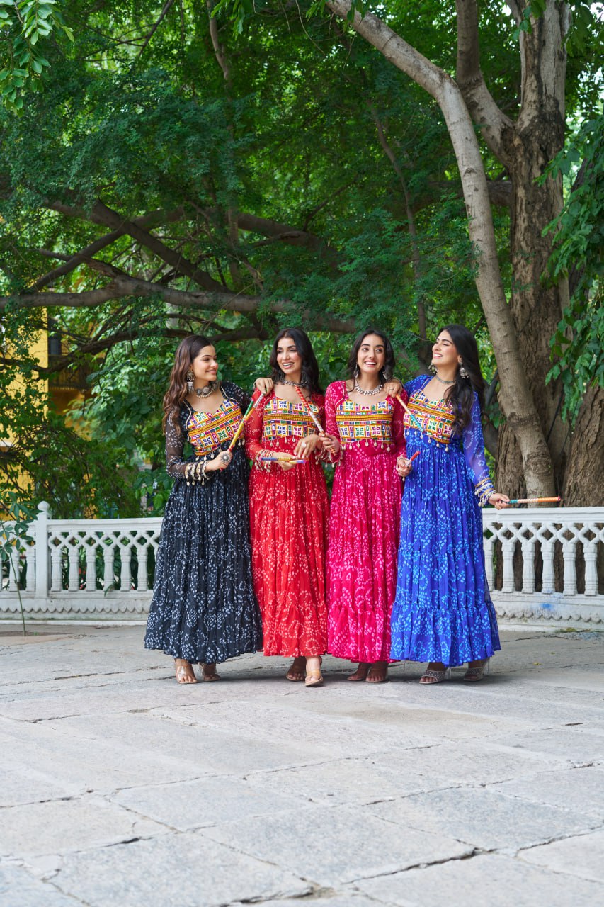 Vihana Navratri Queens Mirror Magic Bandhani Anarkali Set