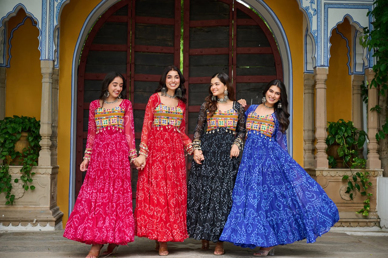 Vihana Navratri Queens Mirror Magic Bandhani Anarkali Set