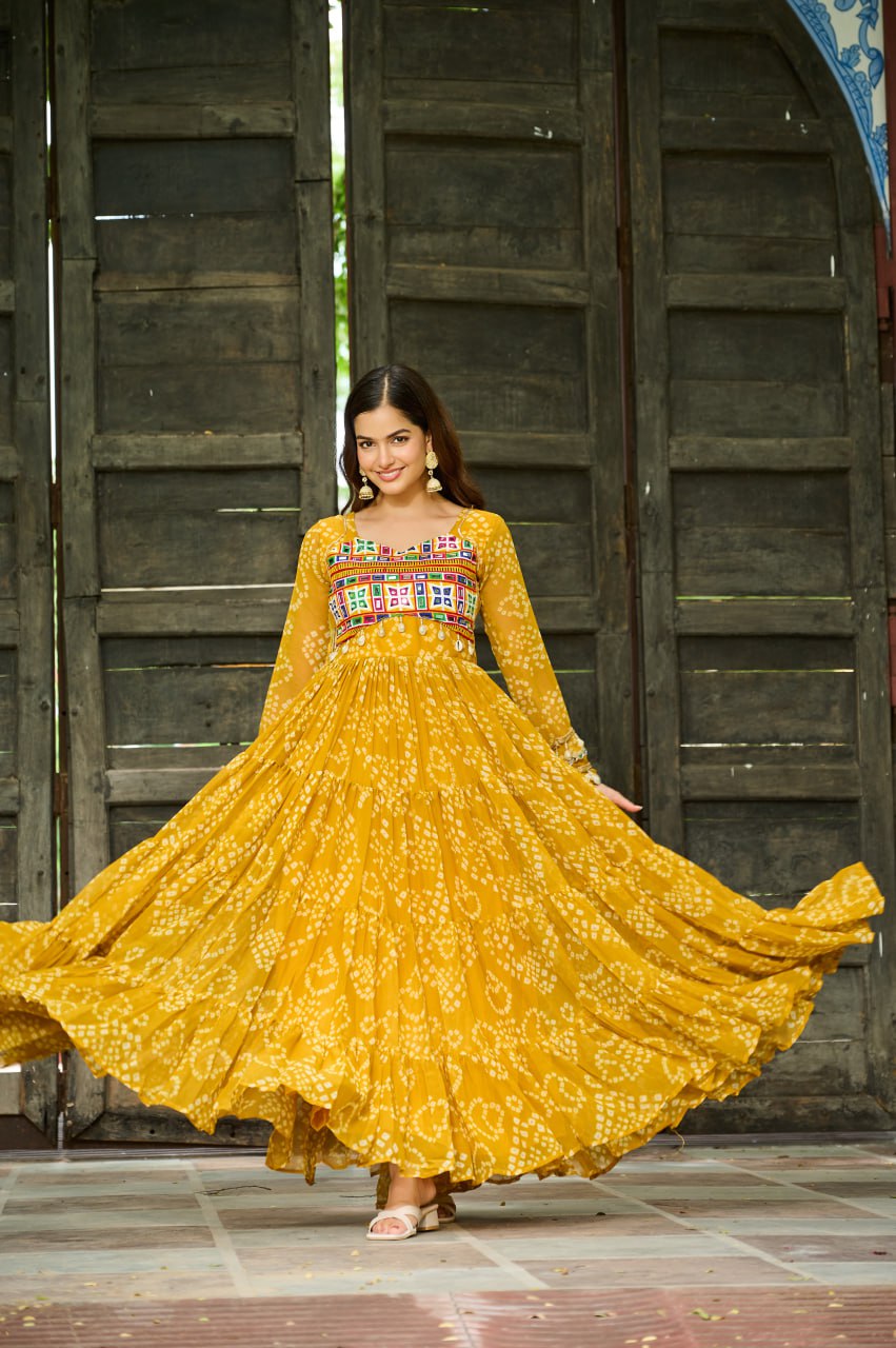 Vihana Navratri Queens Mirror Magic Bandhani Anarkali Set