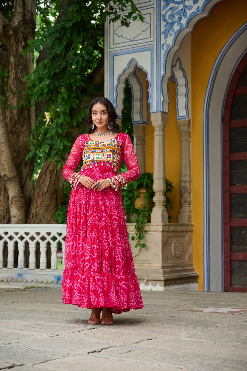 Vihana Navratri Queens Mirror Magic Bandhani Anarkali Set