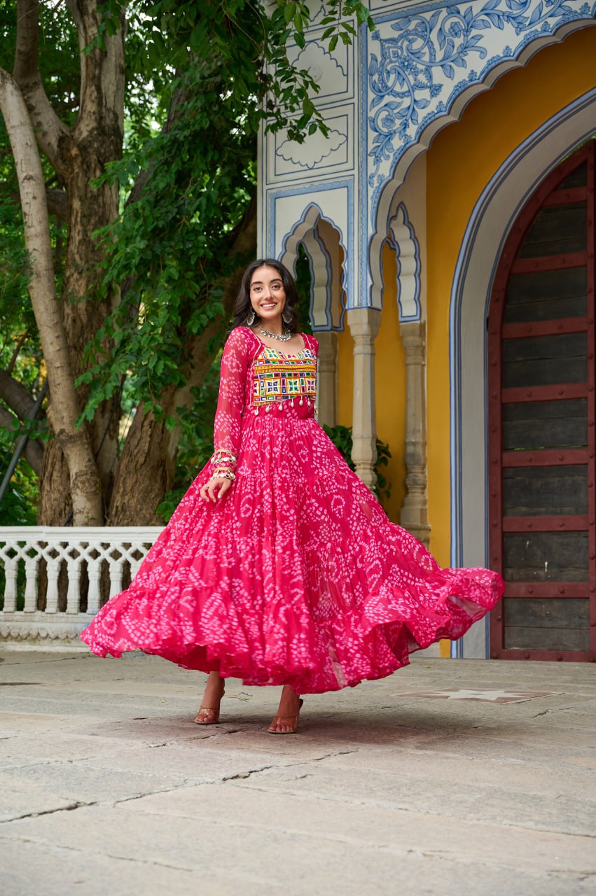 Vihana Navratri Queens Mirror Magic Bandhani Anarkali Set