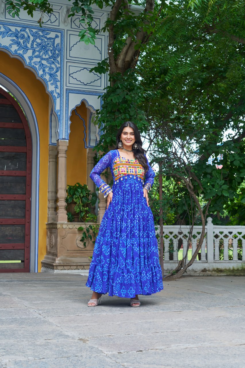 Vihana Navratri Queens Mirror Magic Bandhani Anarkali Set
