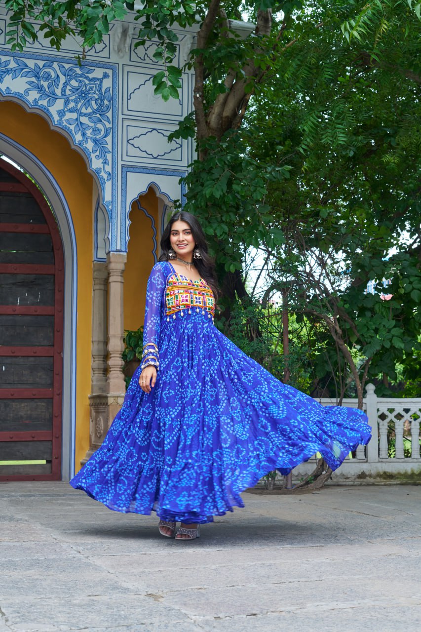 Vihana Navratri Queens Mirror Magic Bandhani Anarkali Set