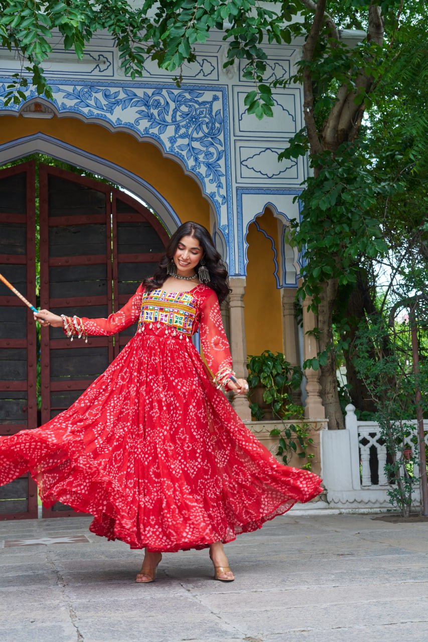 Vihana Navratri Queens Mirror Magic Bandhani Anarkali Set