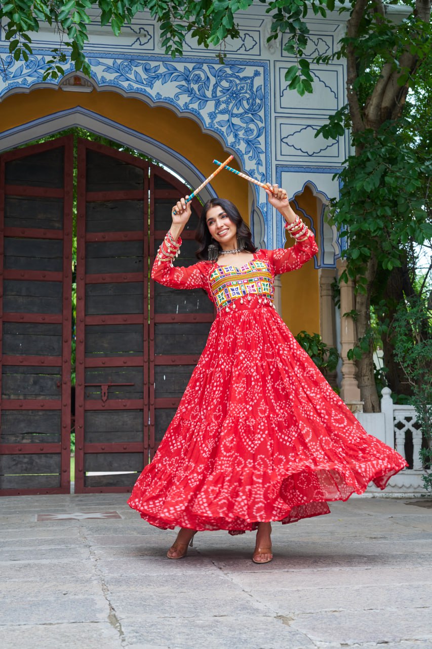 Vihana Navratri Queens Mirror Magic Bandhani Anarkali Set