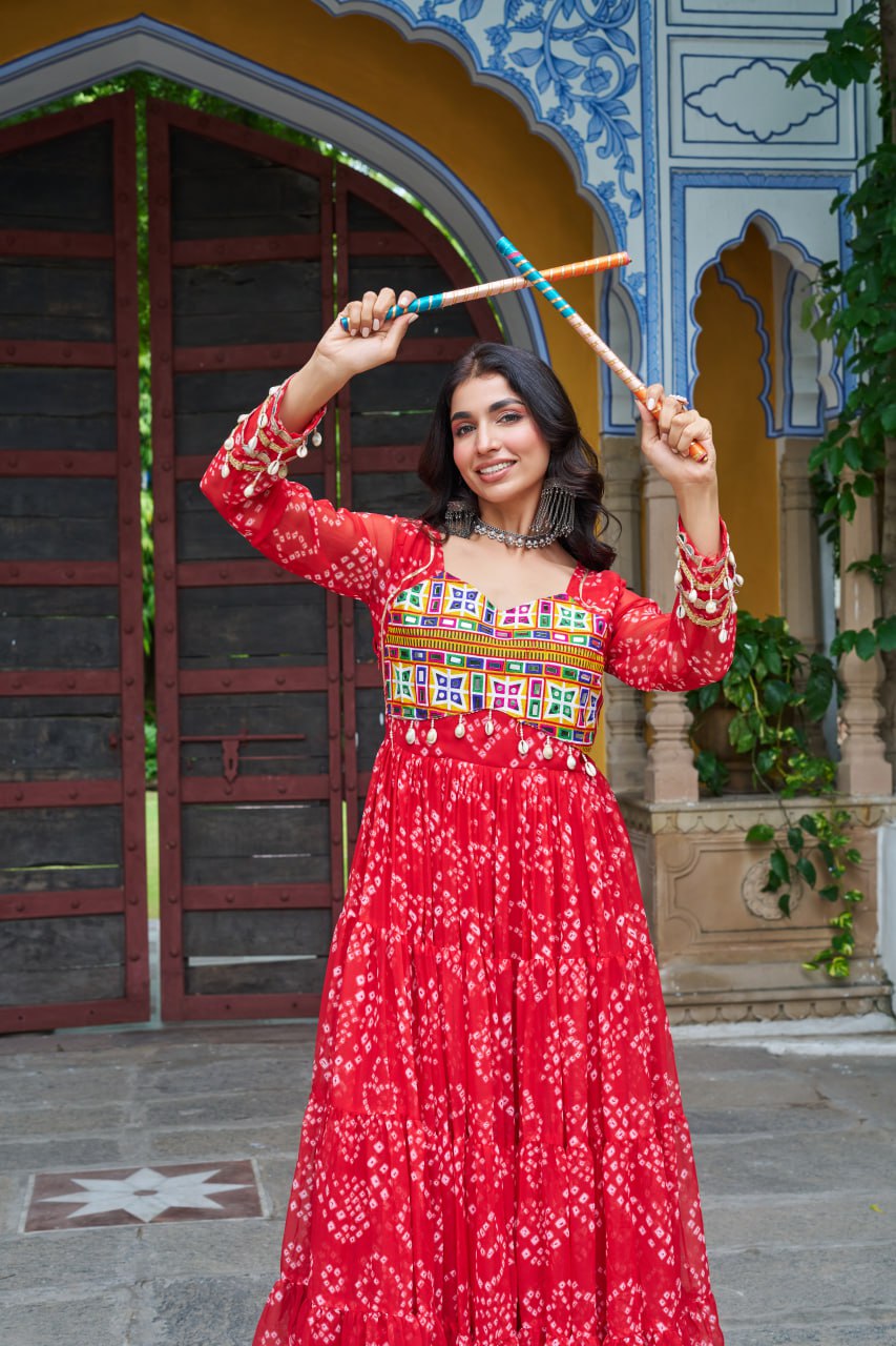 Vihana Navratri Queens Mirror Magic Bandhani Anarkali Set