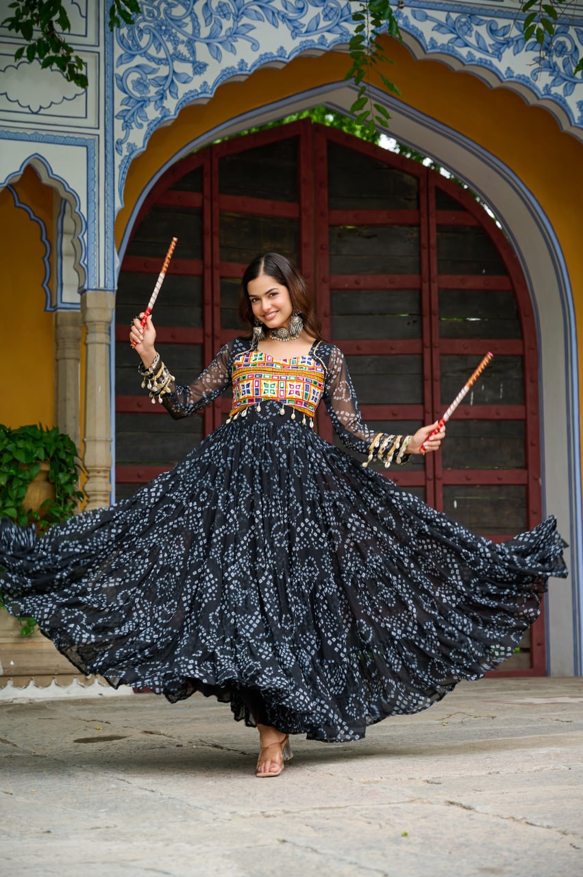 Vihana Navratri Queens Mirror Magic Bandhani Anarkali Set