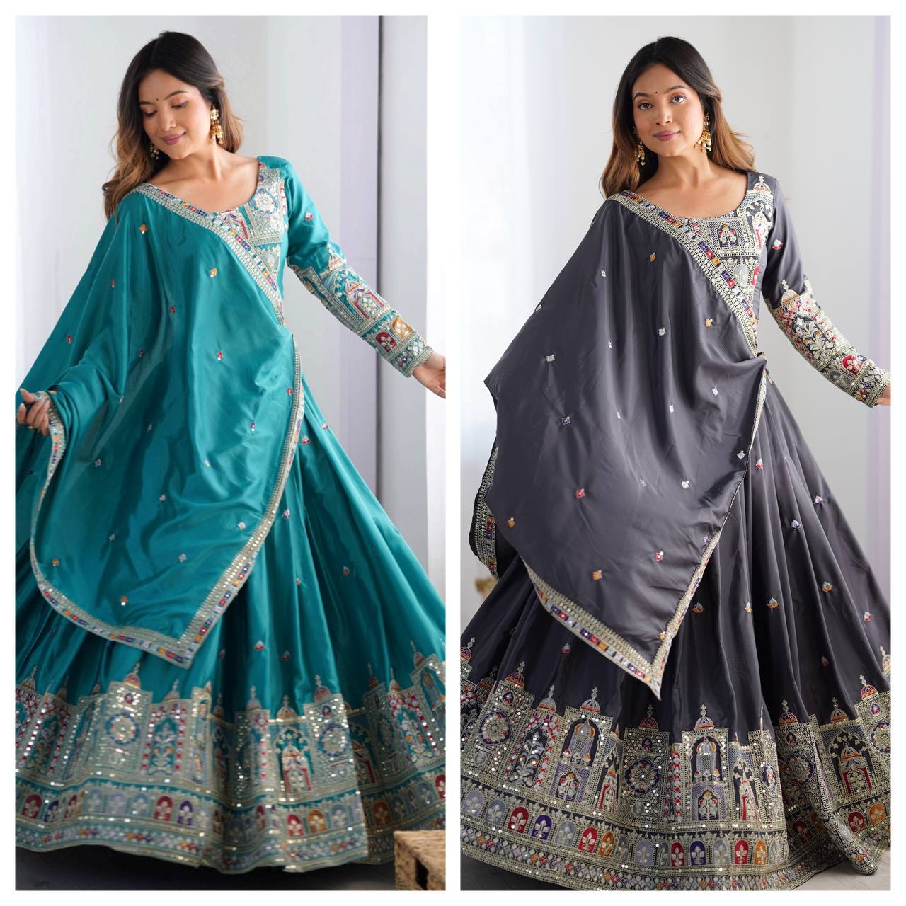 Sheesh Mahal Natural Crep silk Embroidered Lehenga Choli