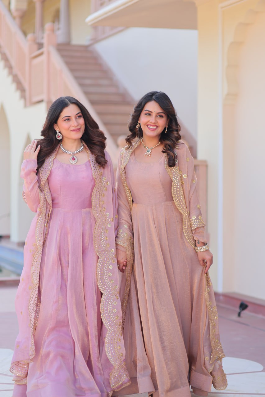 Lavnaya Fendy Chiffon gown with Sequins-Multi Embroidered Work Dupatta
