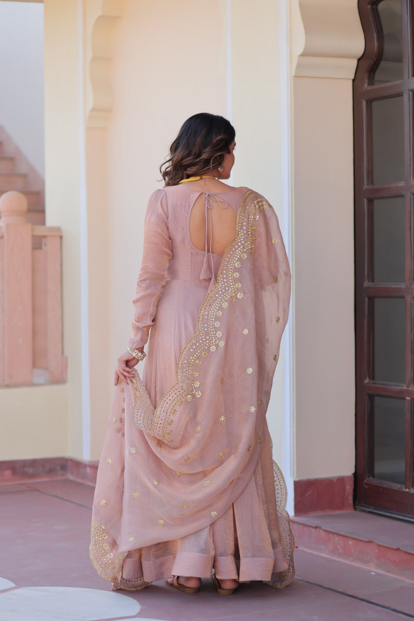 Lavnaya Fendy Chiffon gown with Sequins-Multi Embroidered Work Dupatta