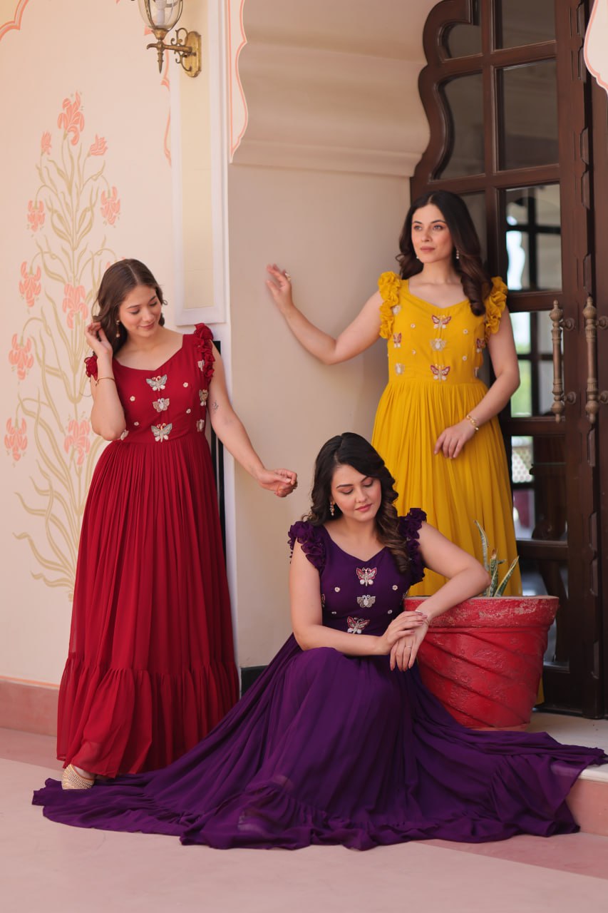 Aaradhya Designer Butterfly Bloom Festive Flow Gown