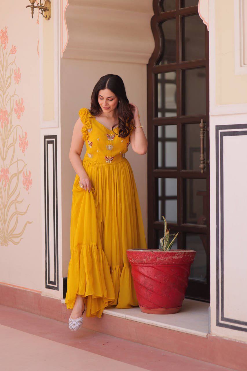 Aaradhya Designer Butterfly Bloom Festive Flow Gown