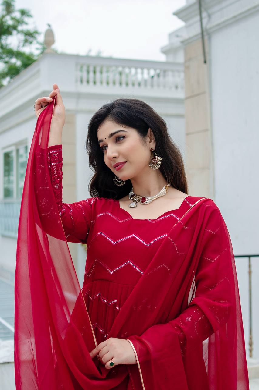 Grace in Every Twirl: Festive Red Magic Designer Anarkali Suit
