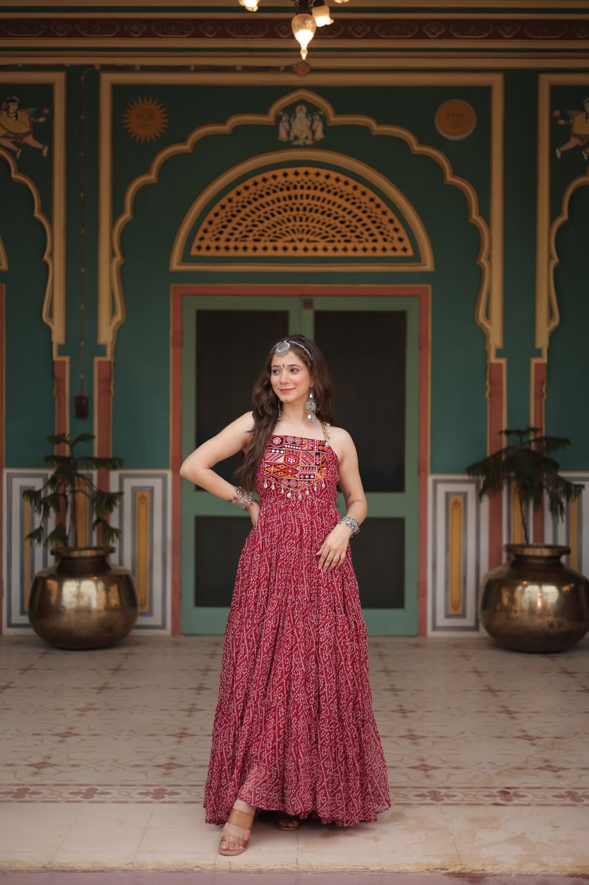 Reeva Festive Bloom Mirror Embellished Garba Gowns