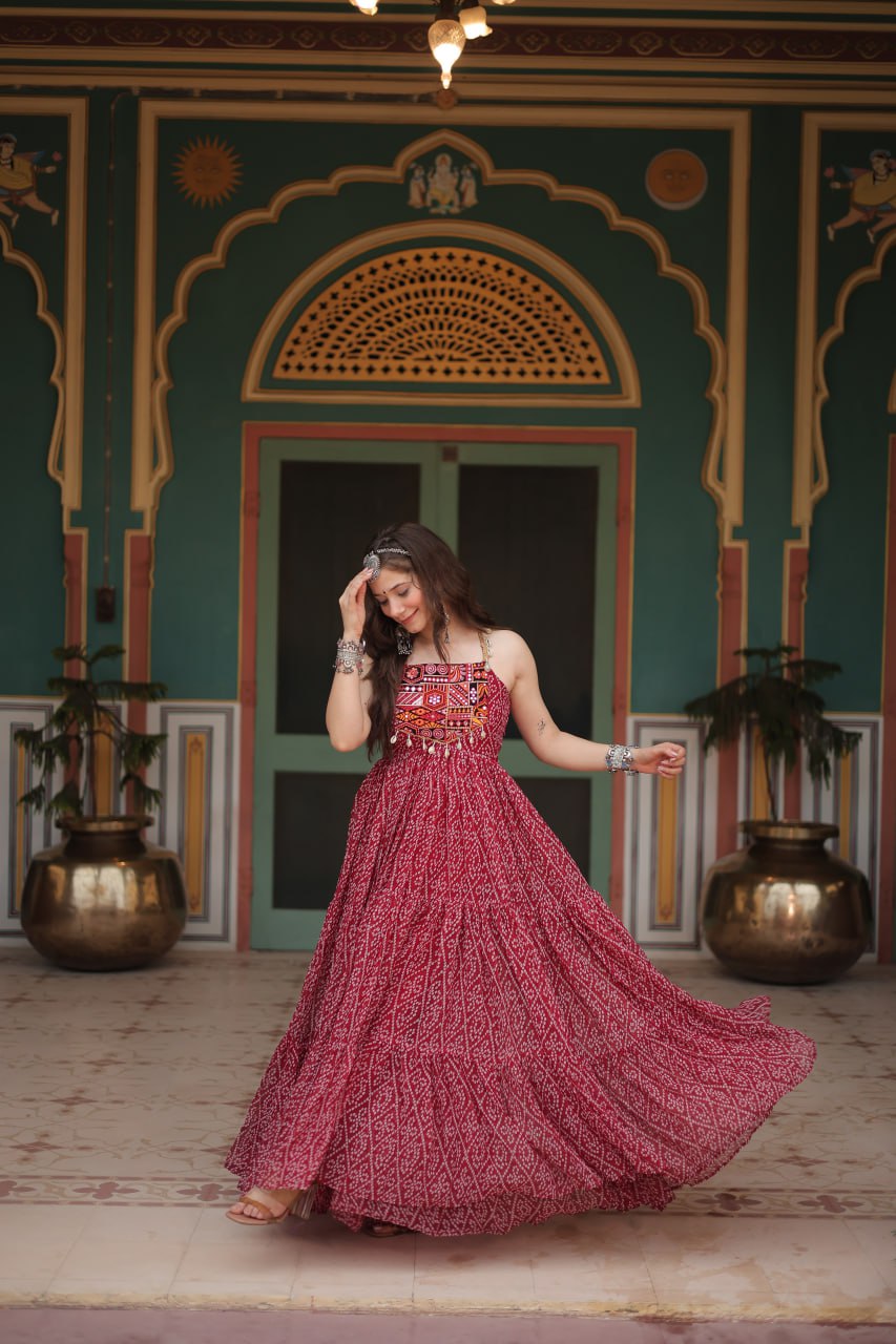 Reeva Festive Bloom Mirror Embellished Garba Gowns