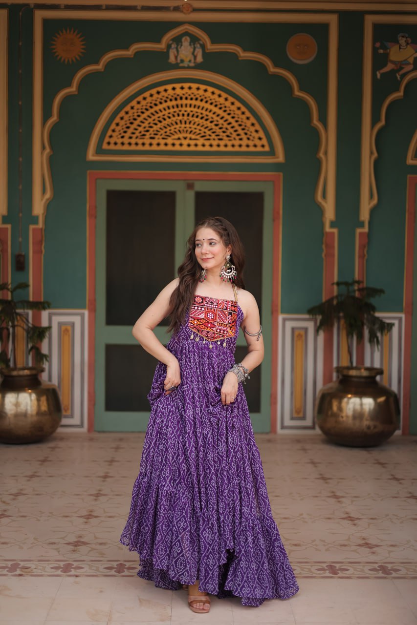 Reeva Festive Bloom Mirror Embellished Garba Gowns