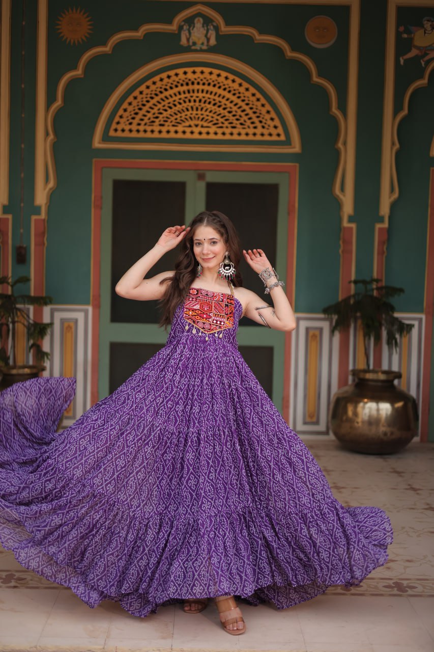 Reeva Festive Bloom Mirror Embellished Garba Gowns