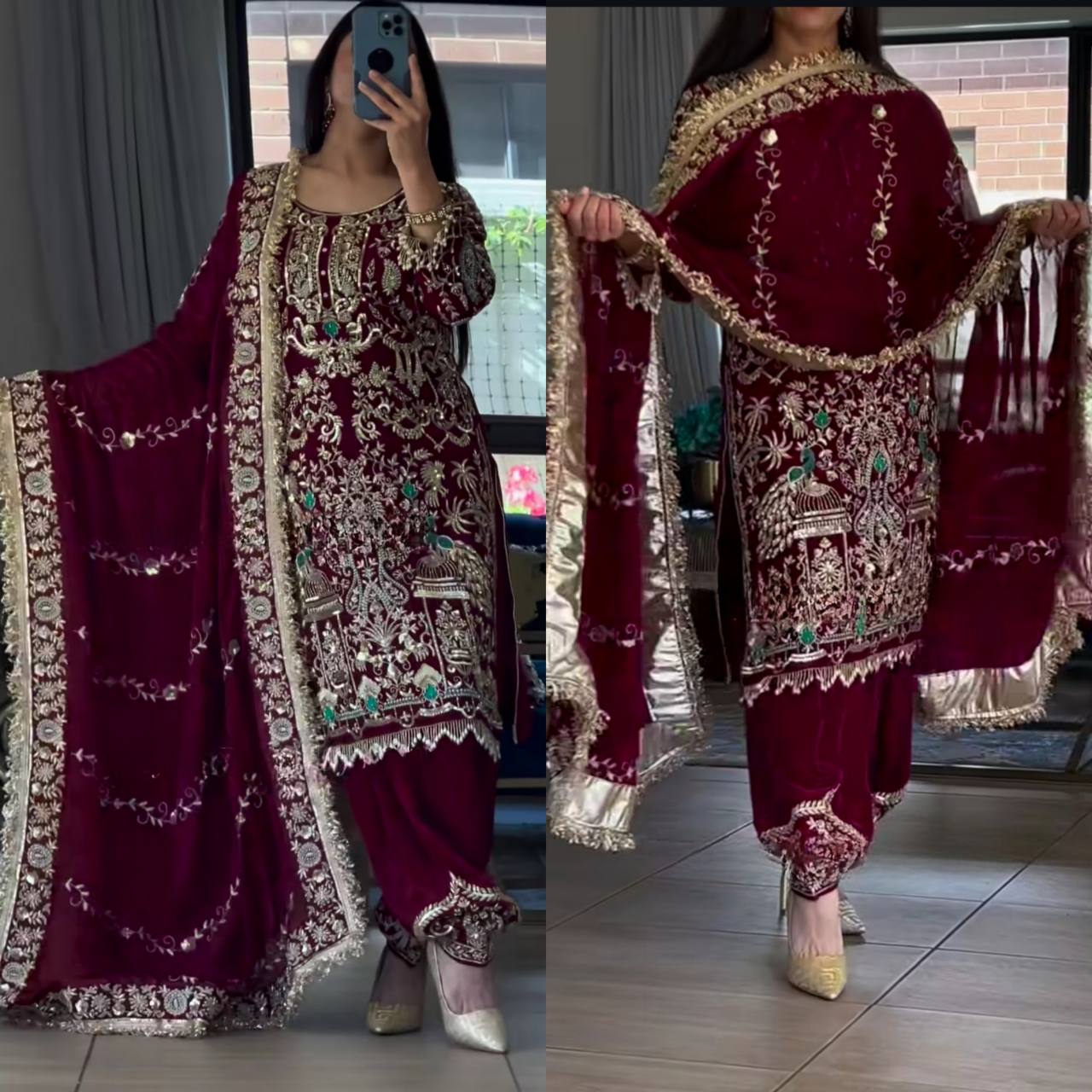 Majestic Maroon Designer Partywear Suit