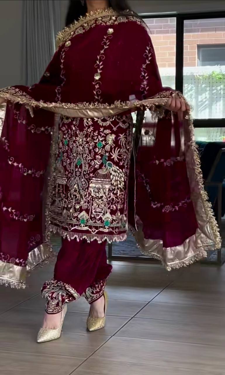 Majestic Maroon Designer Partywear Suit