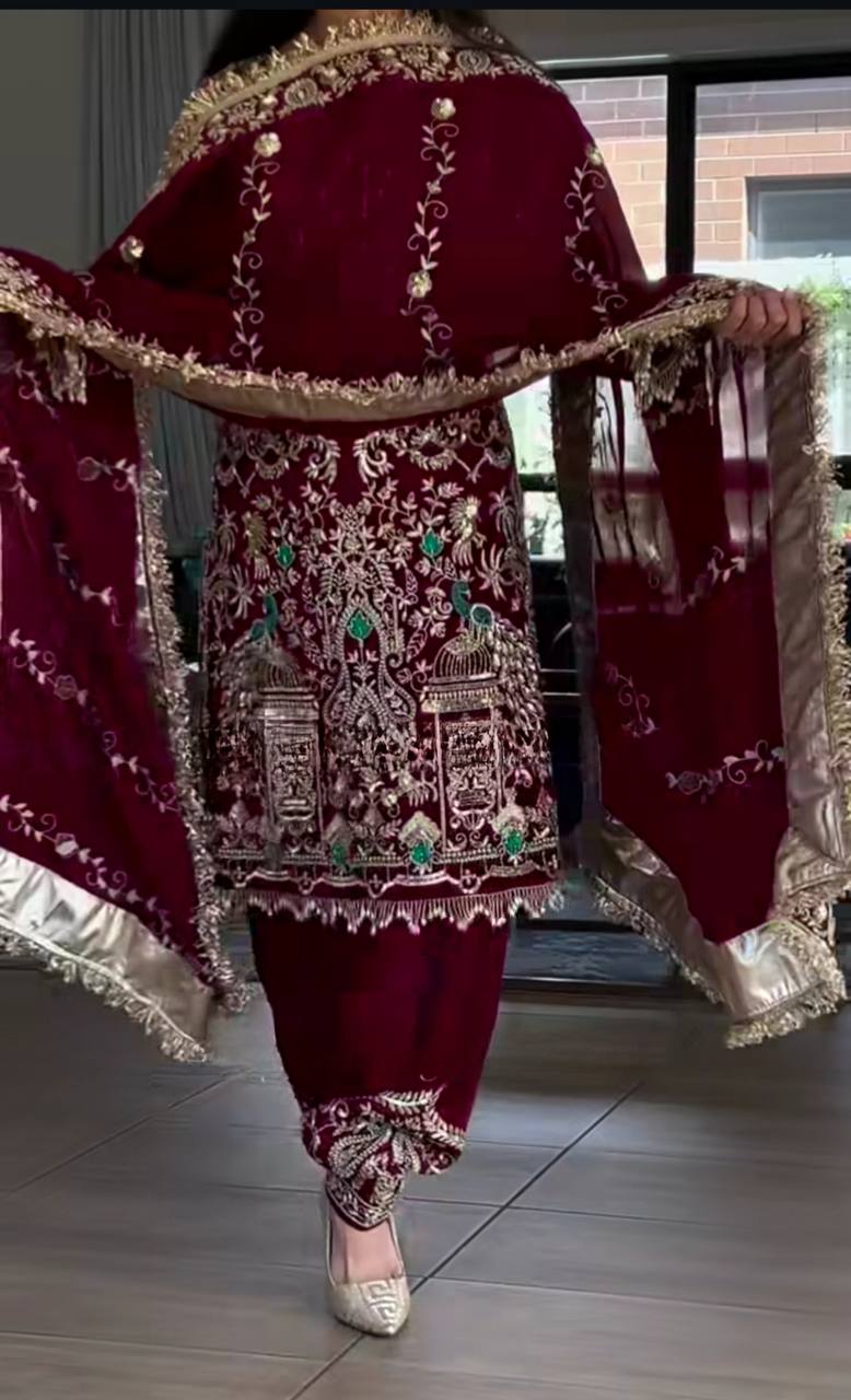 Majestic Maroon Designer Partywear Suit