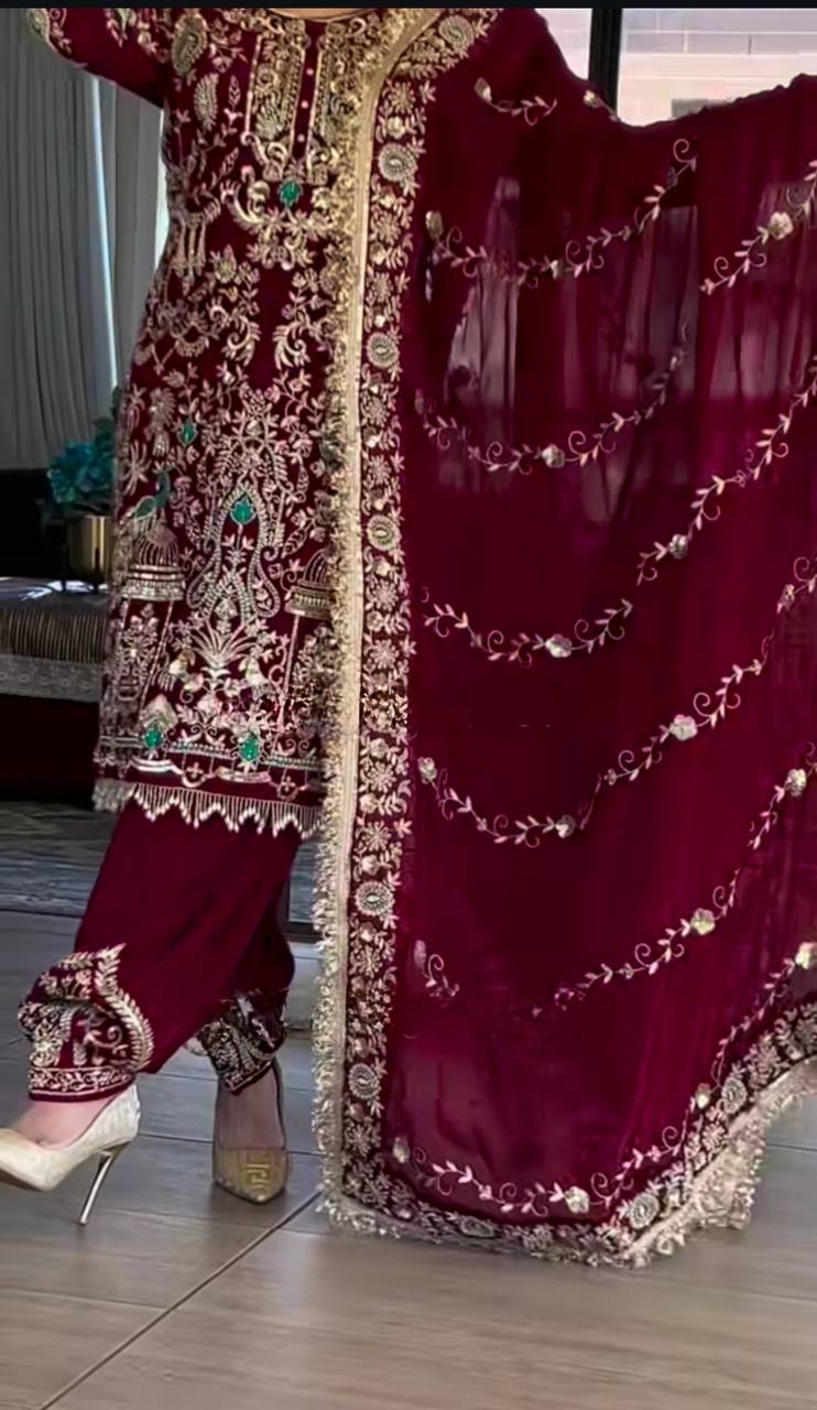 Majestic Maroon Designer Partywear Suit