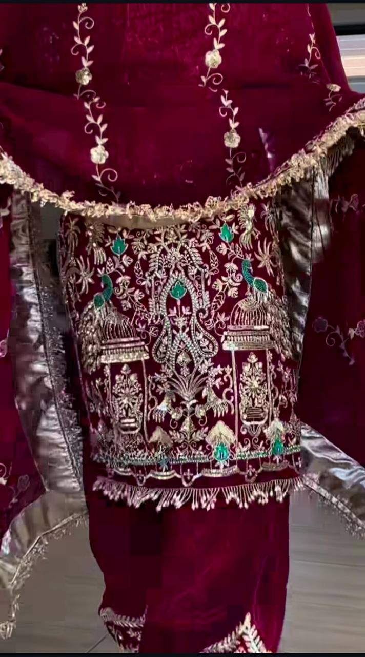 Majestic Maroon Designer Partywear Suit