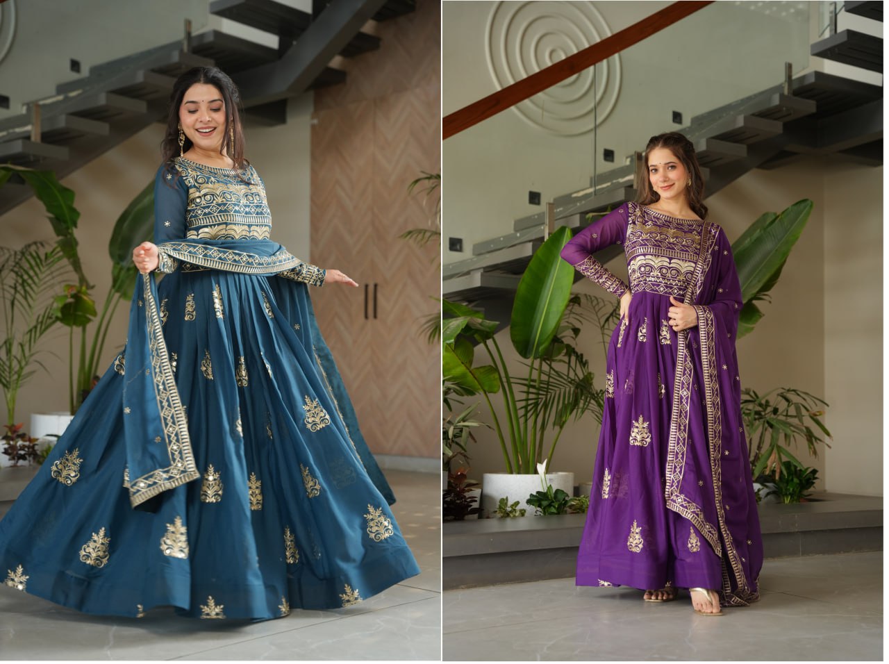 Hiyashvi Chinnon with Sequins-Multi And Embroidered Work Anarkali Gown