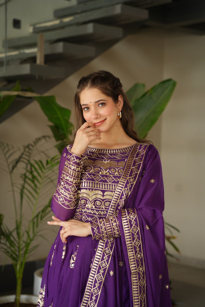 Hiyashvi Chinnon with Sequins-Multi And Embroidered Work Anarkali Gown