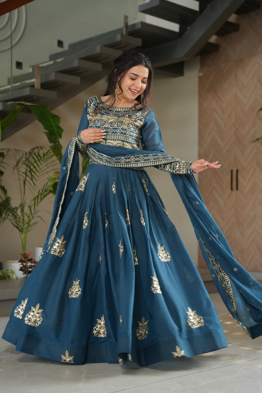 Hiyashvi Chinnon with Sequins-Multi And Embroidered Work Anarkali Gown