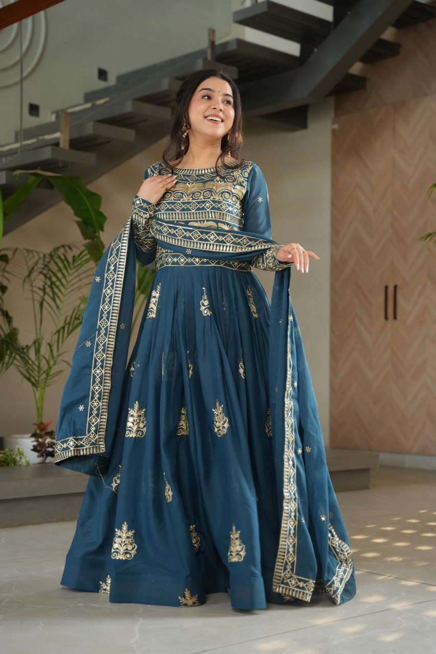 Hiyashvi Chinnon with Sequins-Multi And Embroidered Work Anarkali Gown