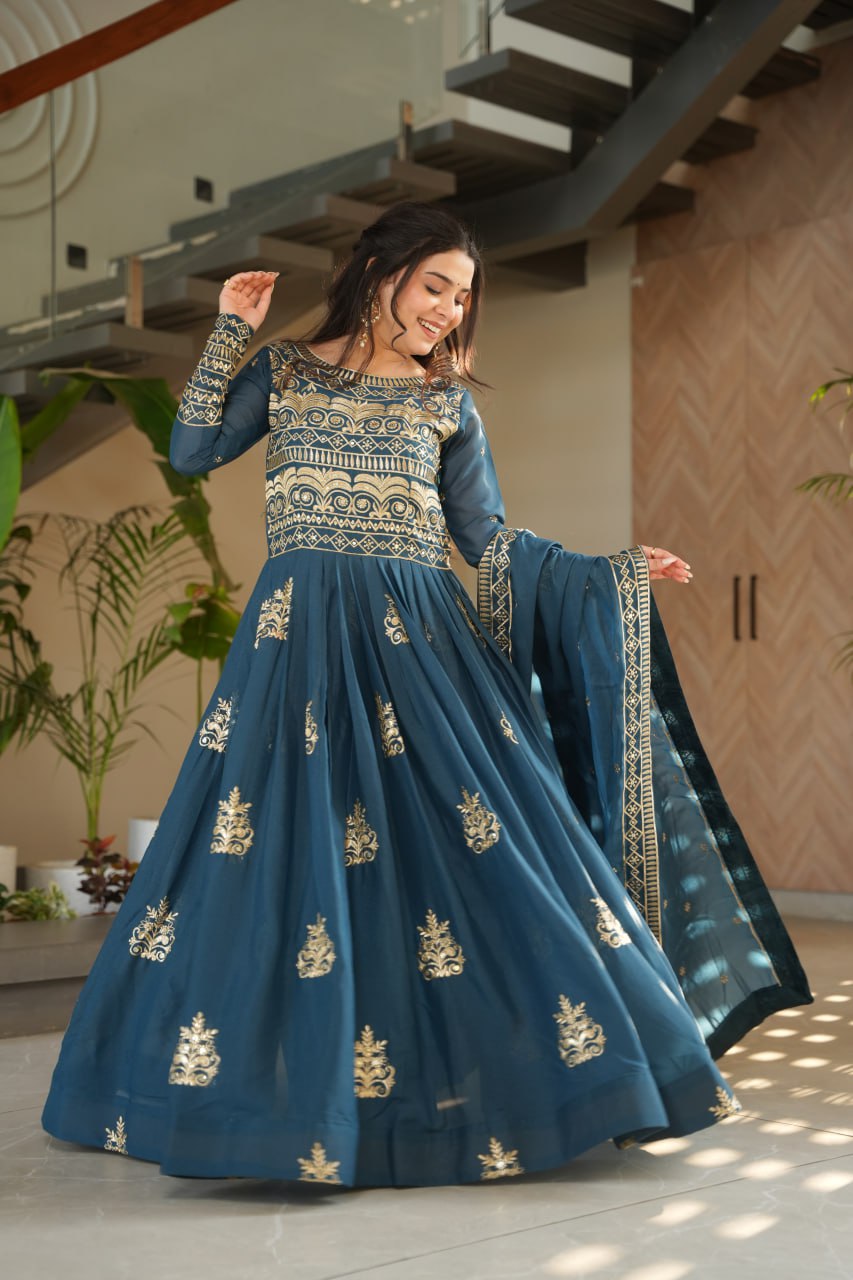 Hiyashvi Chinnon with Sequins-Multi And Embroidered Work Anarkali Gown