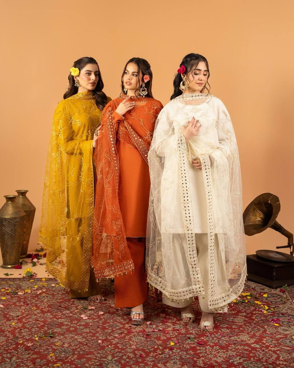 A Radiant Traditional Ensemble Festive Glamour Top With Farshi Salwar