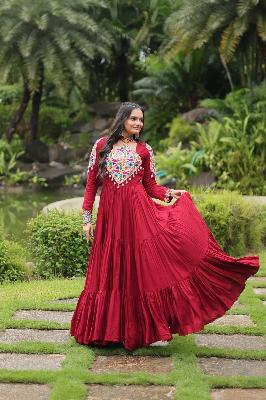 Rang-E-Nazakat - Maroon Colored Attractive Partywear Gown
