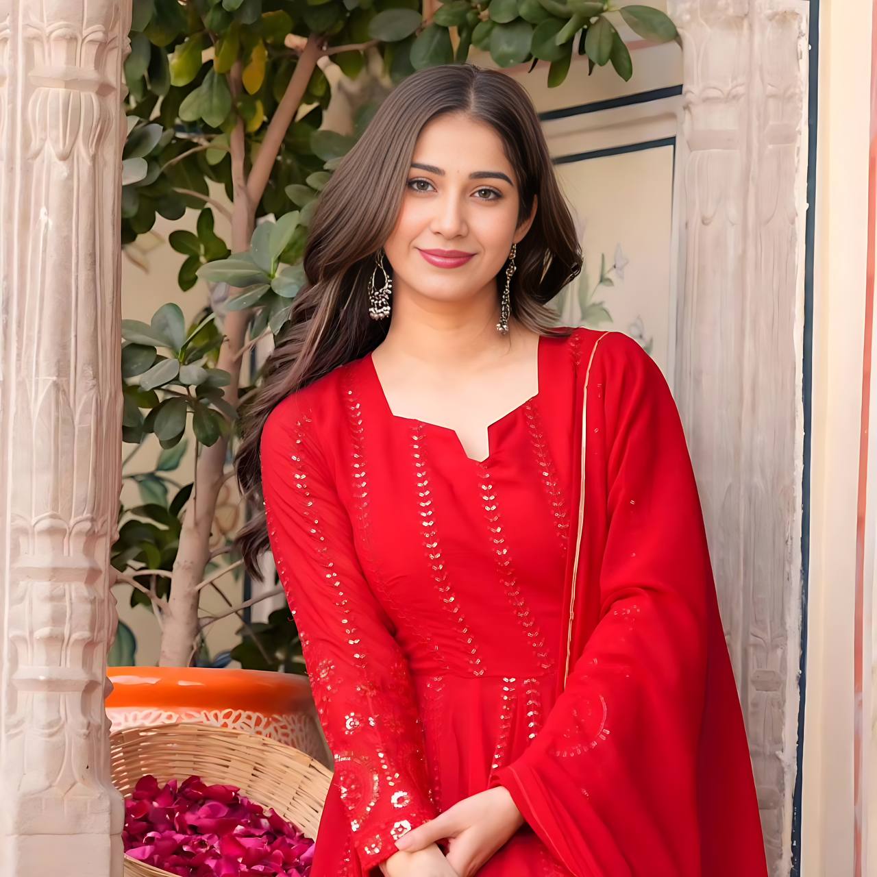 Meher in Bloom Red Heritage Style Anarkali Suit