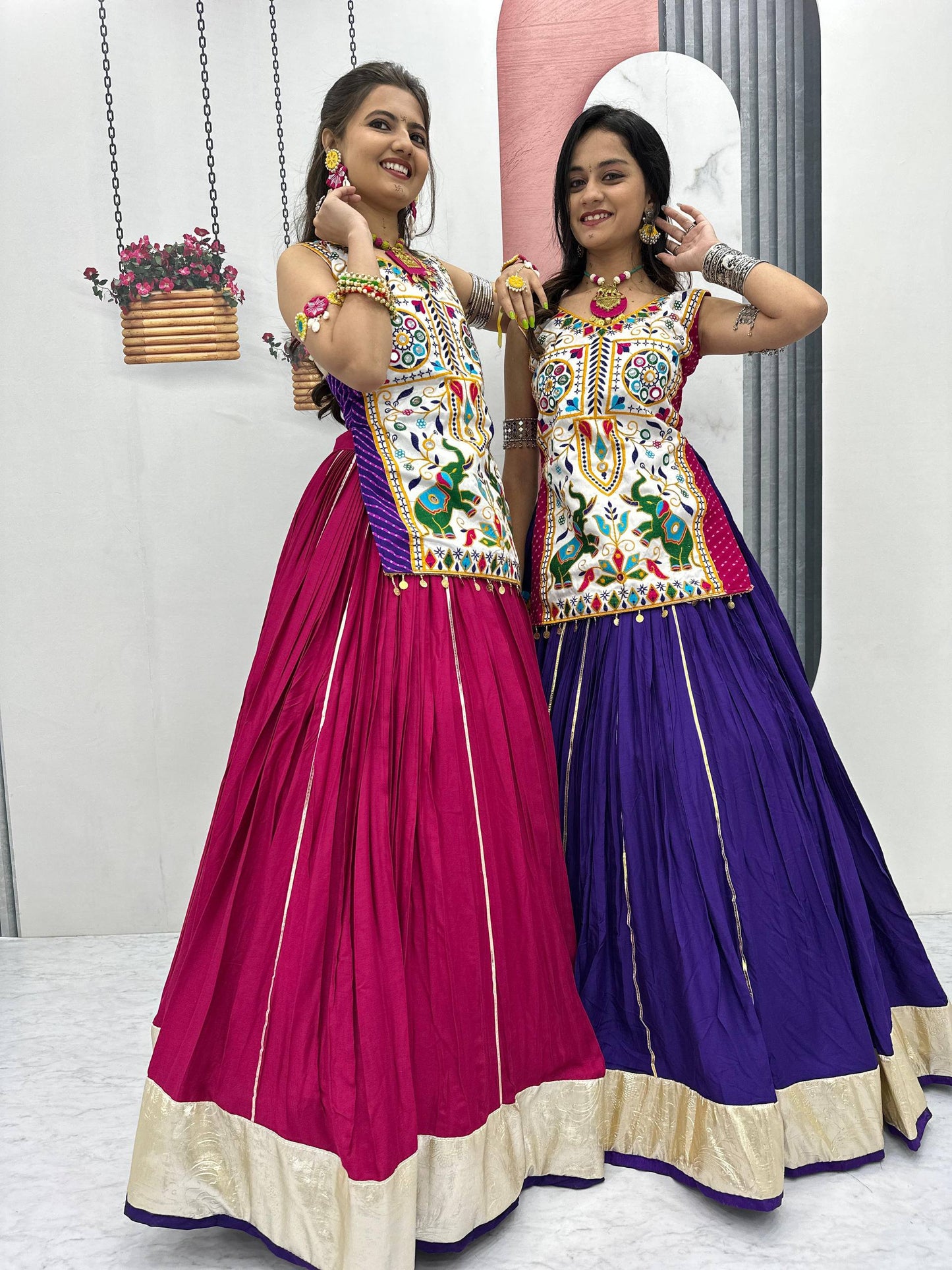 Mira’s Hand-Embroidered Traditional Mirror Work Lehenga Set
