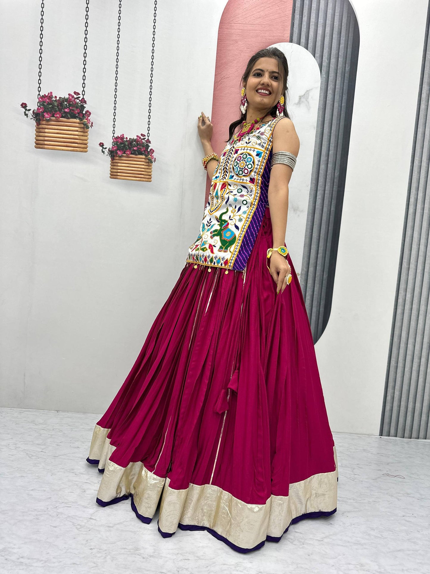 Mira’s Hand-Embroidered Traditional Mirror Work Lehenga Set