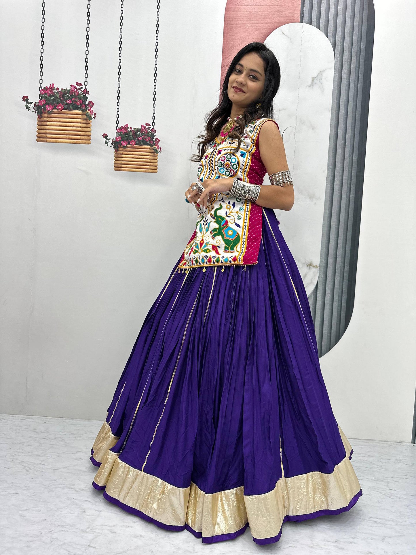 Mira’s Hand-Embroidered Traditional Mirror Work Lehenga Set