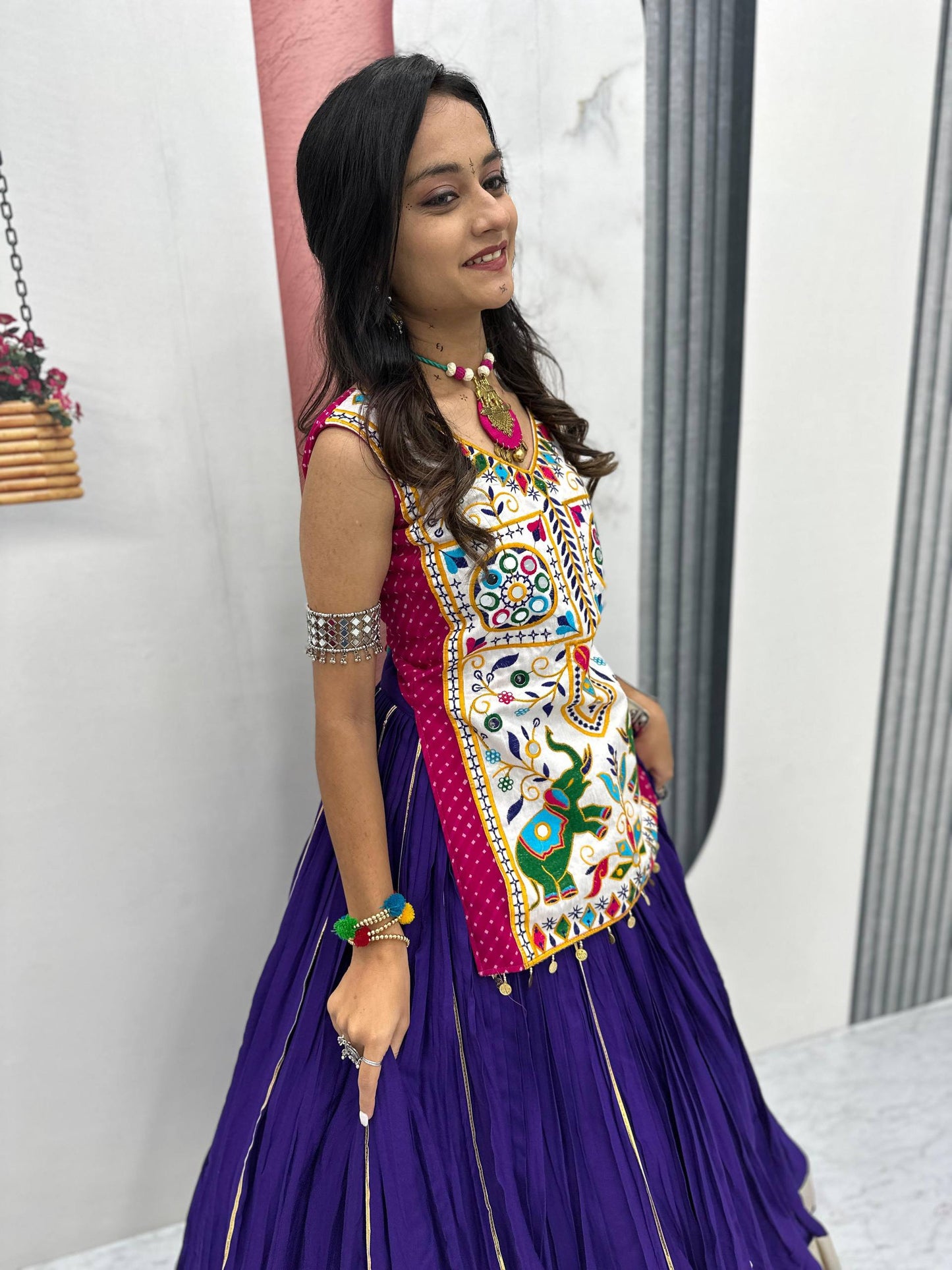 Mira’s Hand-Embroidered Traditional Mirror Work Lehenga Set
