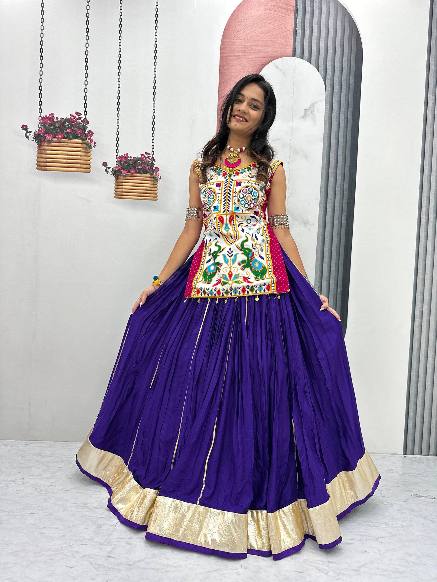 Mira’s Hand-Embroidered Traditional Mirror Work Lehenga Set