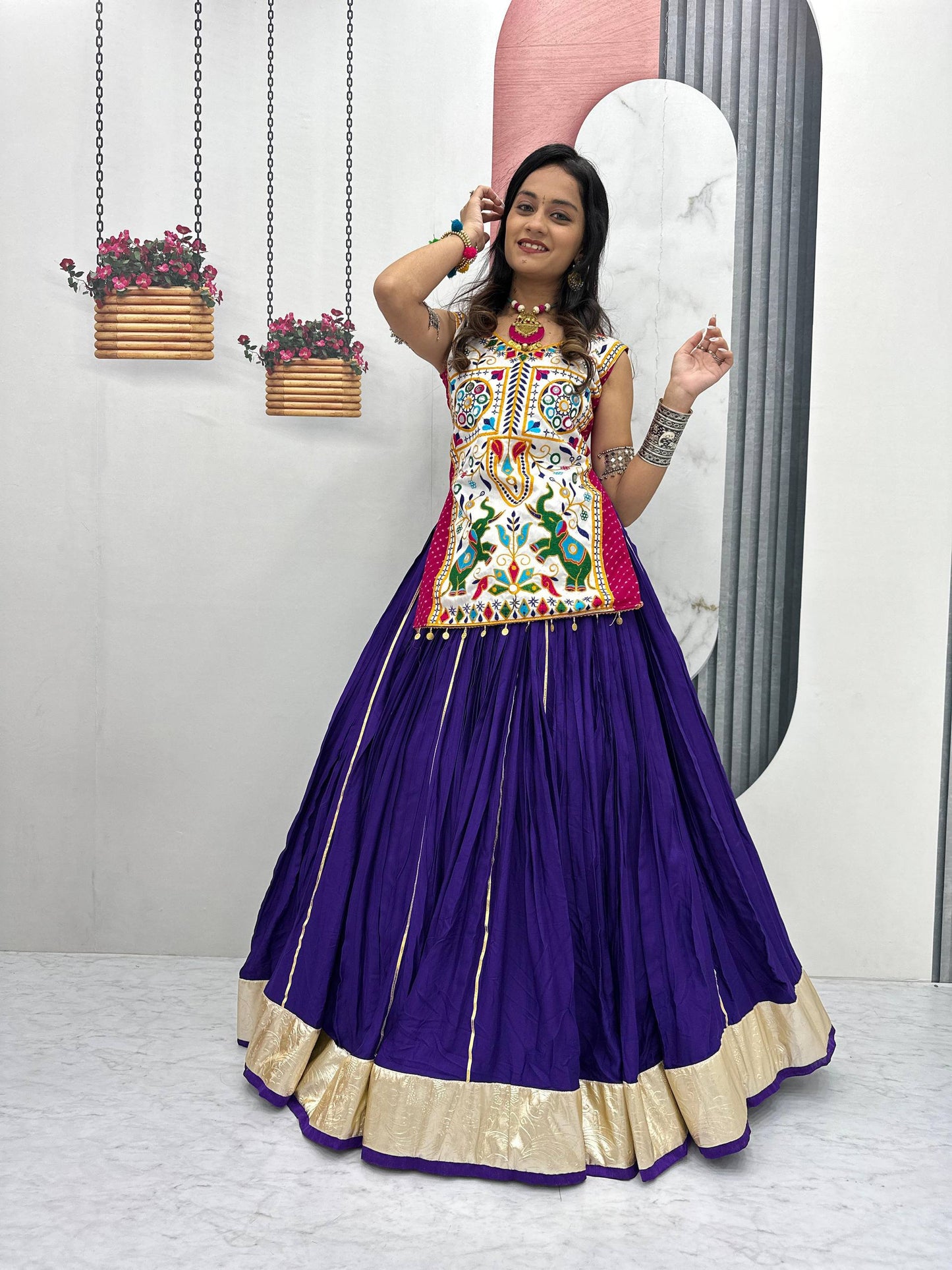 Mira’s Hand-Embroidered Traditional Mirror Work Lehenga Set