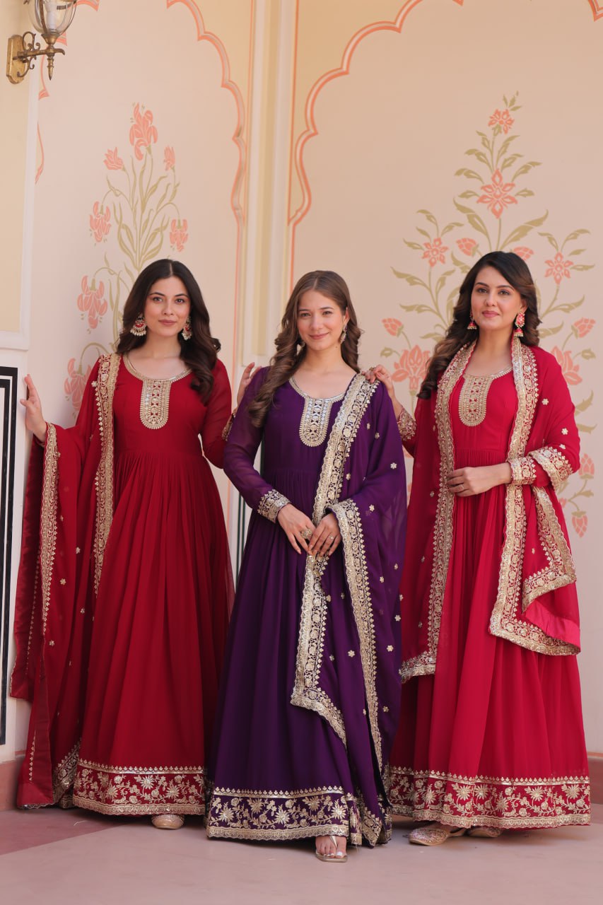Zehra Heritage Flare – Royal Red & Regal Purple Anarkali Set