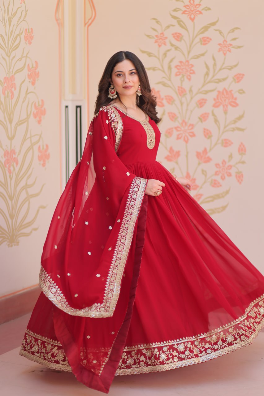 Zehra Heritage Flare – Royal Red & Regal Purple Anarkali Set