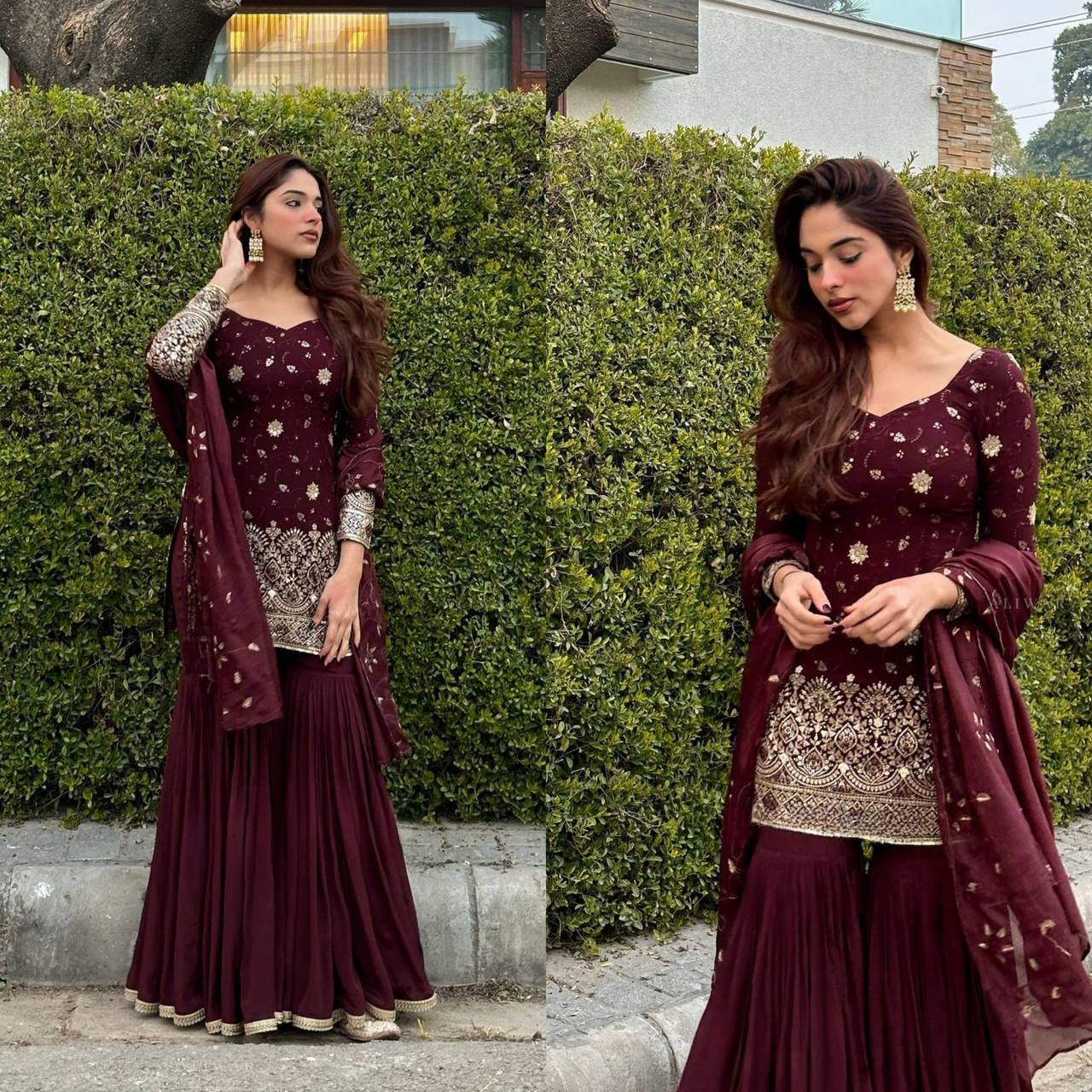 Mirzaa Brown Designer Party Wear Sharara