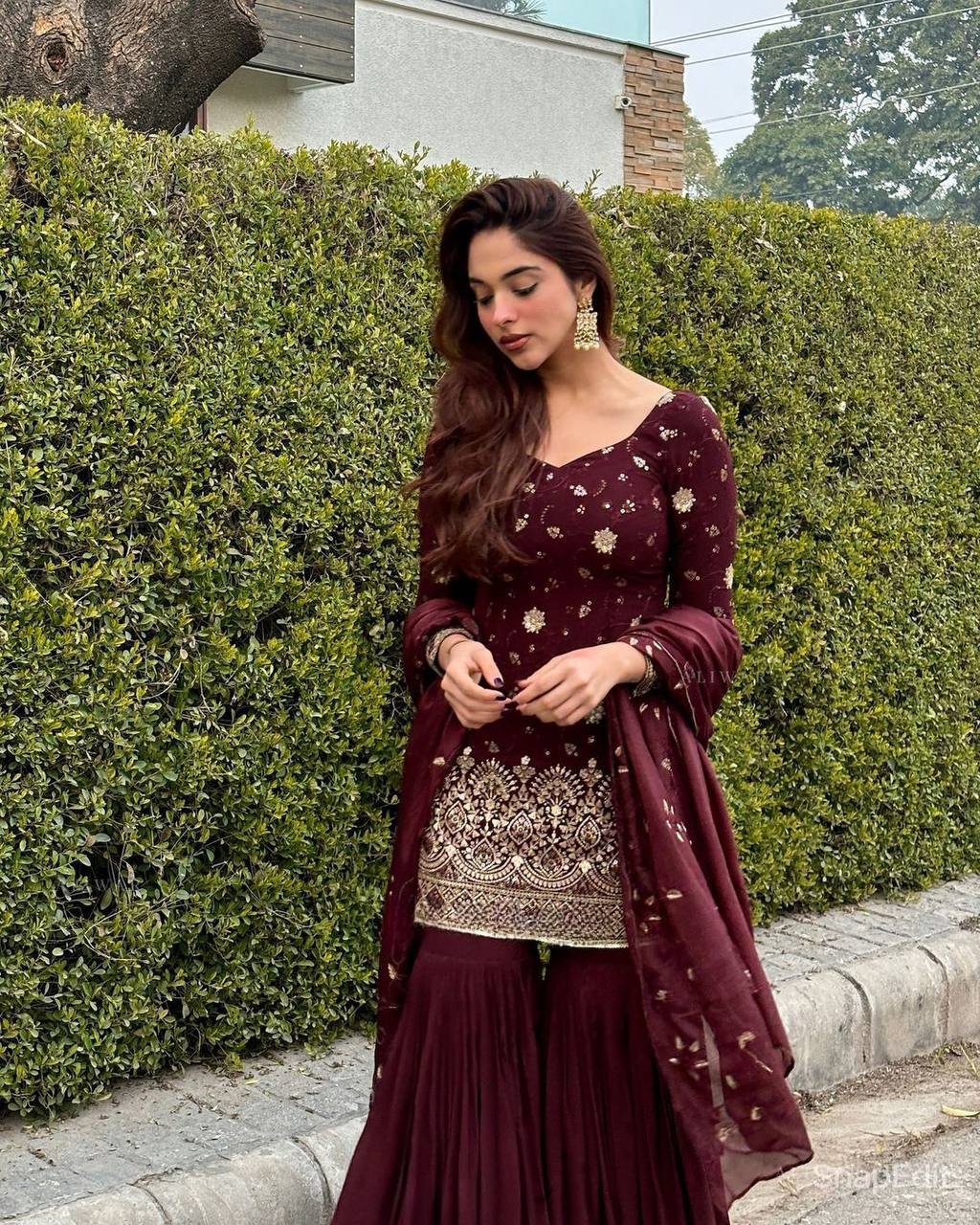 Mirzaa Brown Designer Party Wear Sharara