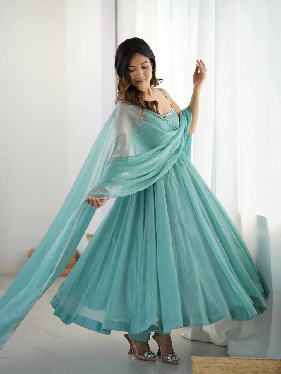 Aqua Blue Graceful Comfort And Stylish Anarkali