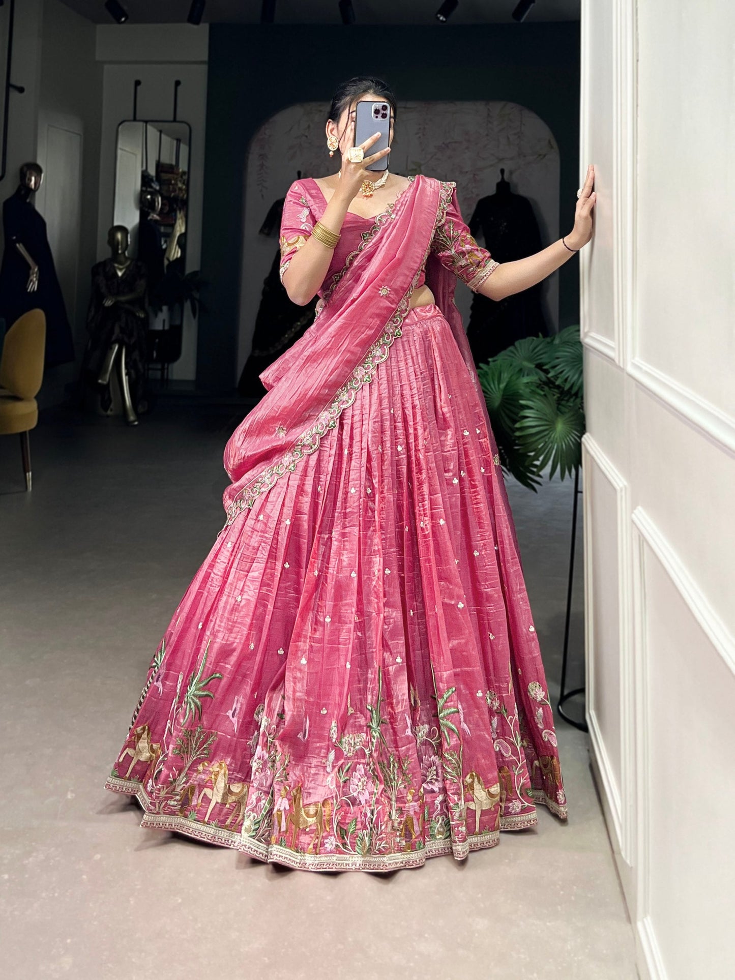 Rashmika Shine Like a Queen In Gold Crush Beauty Lehenga Choli