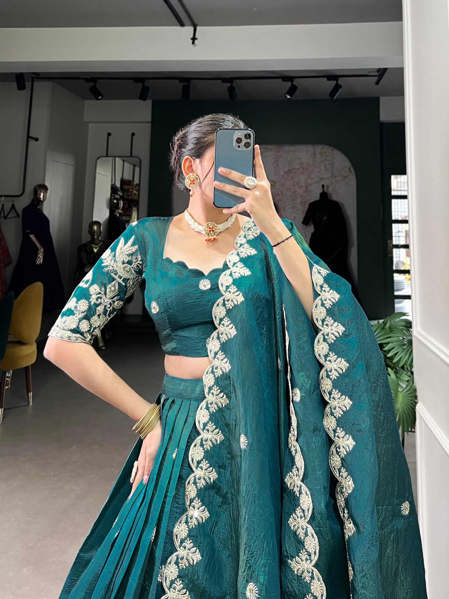 Rashmika Shine Like a Queen In Gold Crush Beauty Lehenga Choli