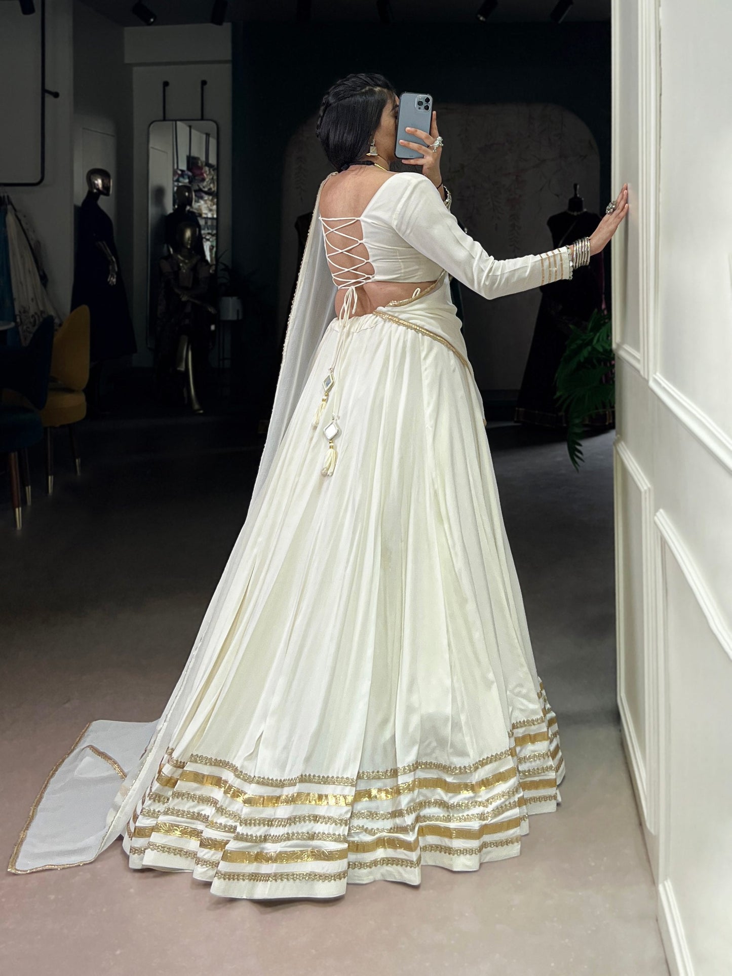 Rhea Ethereal Look White & Gold Flow Lehenga Set