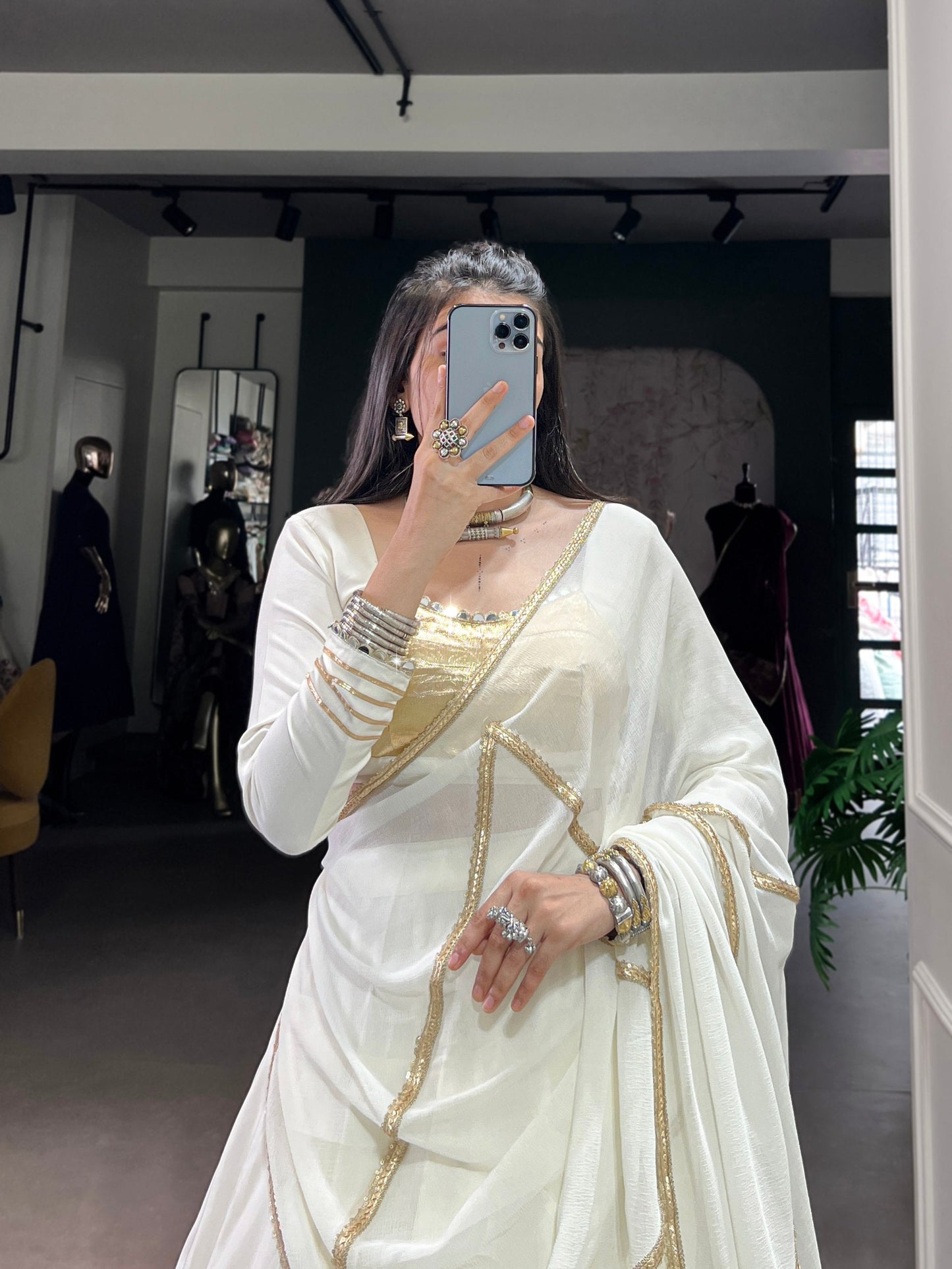 Rhea Ethereal Look White & Gold Flow Lehenga Set